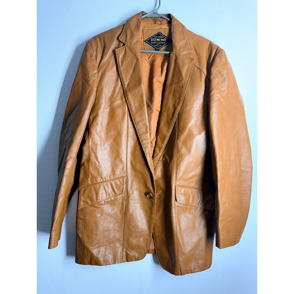 Vintage Domino Sola Corp Tan Leather Blazer Jacket Mens 40 Camel 70s Western